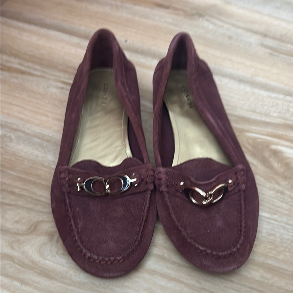 Coach Plum Suede Flats with Silver Hardware